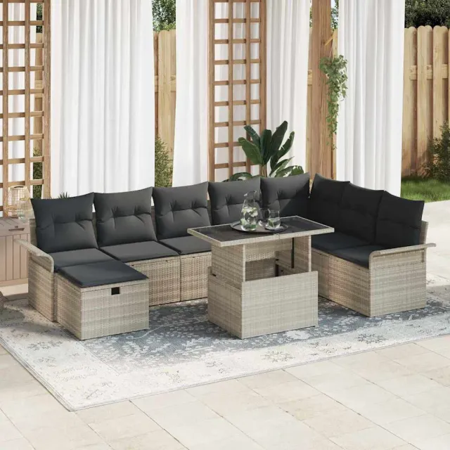 vidaXL Tuin Sofa Set 9 st Lichtgrijs poly rattan, foto 2