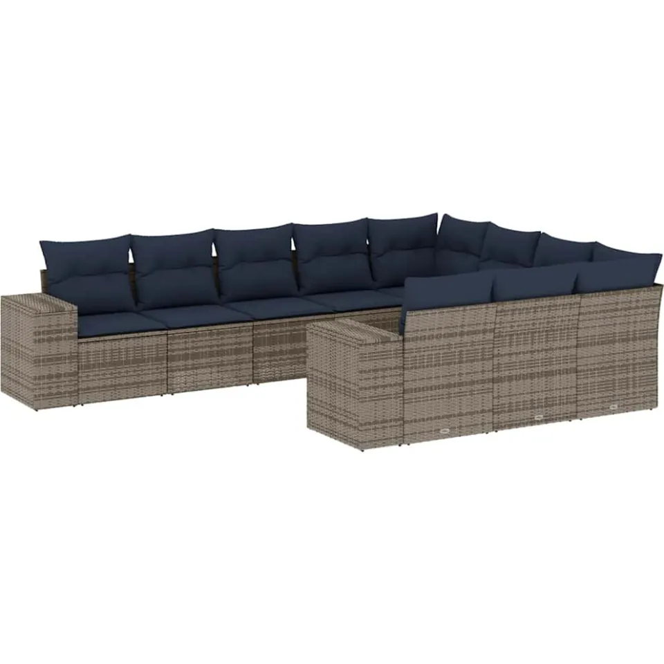 vidaXL 10-delige tuinbankset met kussens, grijs polyrotan, foto 3