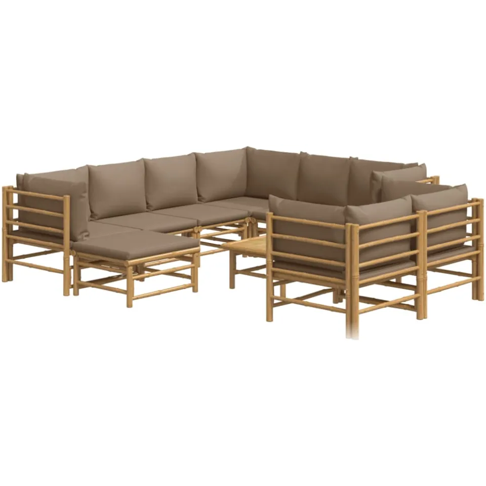 vidaXL 10-delige Loungeset met kussens bamboe taupe Bruin