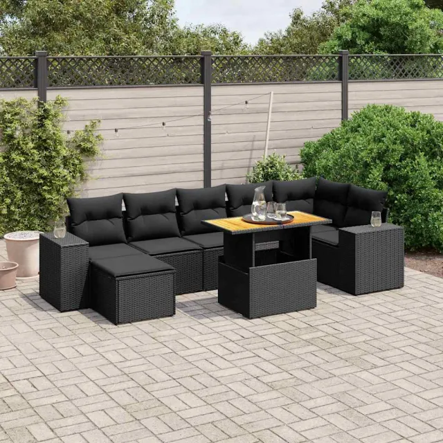 vidaXL 8-delige Loungeset met kussens poly rattan zwart, foto 2