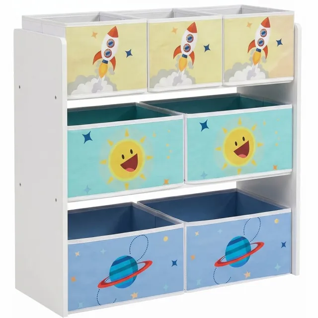 Songmics Boekenkast - Stellingkast - 7 Opbergvakken van Vliesstof - Kinderkamer - Ruimtebesparend Ontwerp Wit met ruimte-motief