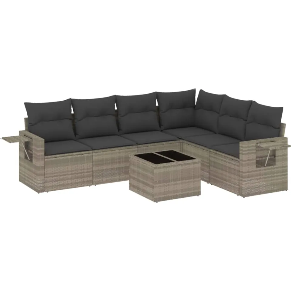 vidaXL 7-delige Loungeset met kussens poly rattan lichtgrijs grijs