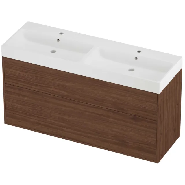 Proline Podium Badmeubelset Polystone Loft 2 Laden 140x46x75 cm Mat White Indian Walnut Houtlook