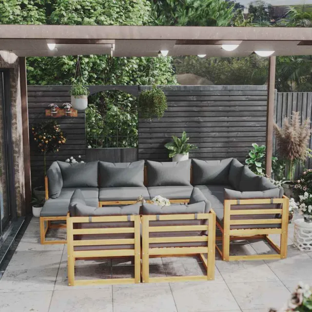 vidaXL 10-delige Loungeset met kussens massief acaciahout grijs, foto 2