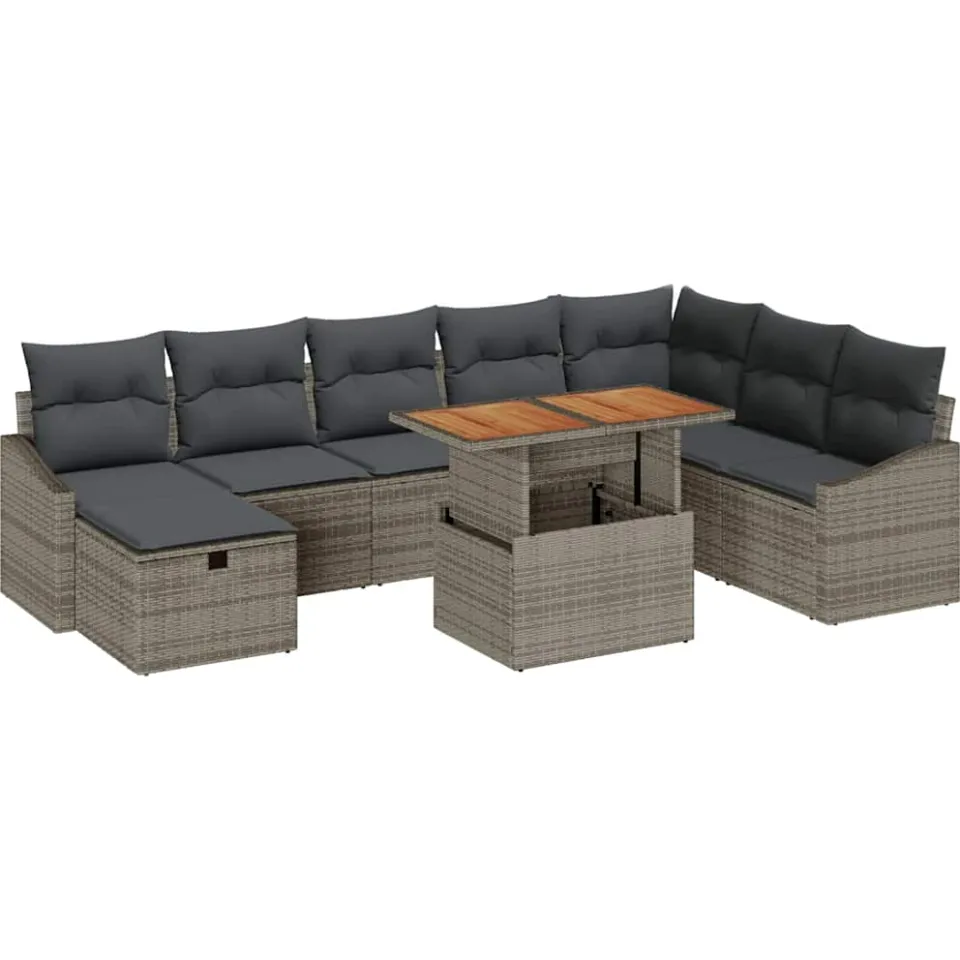 vidaXL Tuin Sofa Set 9 st Grijs poly rattan