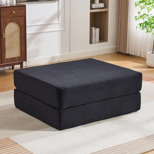 Wishdor Voetenbankje - Opvouwbaar en zacht - Corduroy met 2 foam blokken - Modern - Voor binnen - Zwart - 109 x 95 x 43 cm - Zonder montage