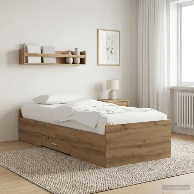 vidaXL Bedframe met opslag Artisanaal eiken 80 x 200 cm Bewerkt hout Bruin
