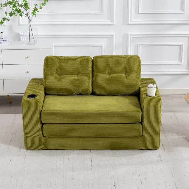 CHICFURN 2-zits slaapbank - Opklapbaar - Modulair - Olijfgroen