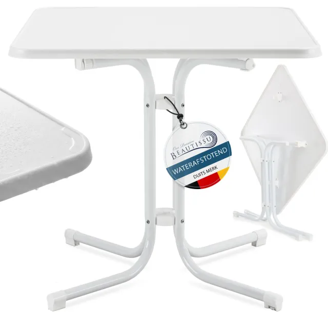 Beautissu Bistroni Bistrotafel Buiten 60x60 cm Waterdicht Inklapbare Vierkante Tuintafel Terrastafel Balkontafel Campingtafel Statafel Eettafel Hoogte 70 cm Wit