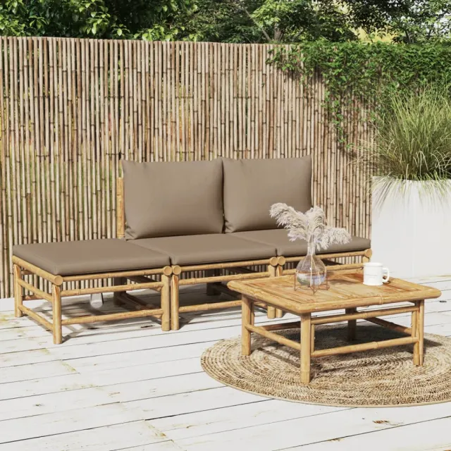 vidaXL 4-delige Loungeset met kussens bamboe taupe, foto 2