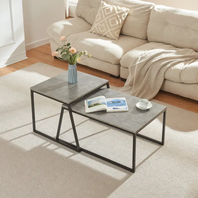 Salontafel Hyllestad set van 2 zwart en betonkleurig [en.casa]