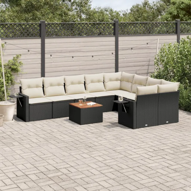 vidaXL 10-delige Loungeset met kussens poly rattan zwart, foto 2
