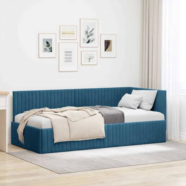 vidaXL Hoekbedframe Blauw 90 x 200 cm fluweel