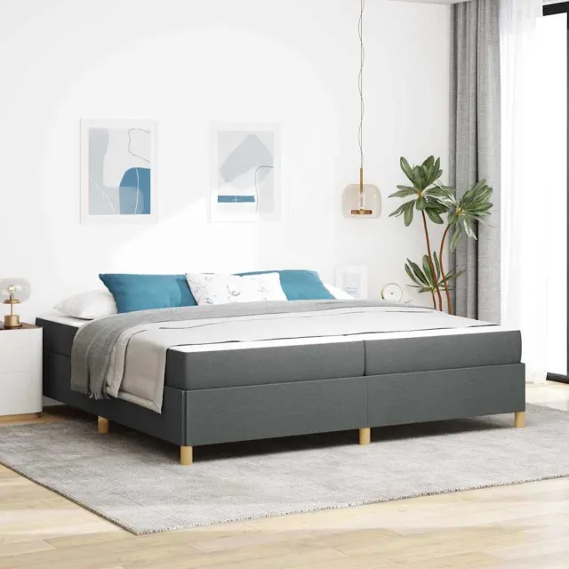 vidaXL Bedframe Donkergrijs 200 x 200 cm Stof Middelgrijs