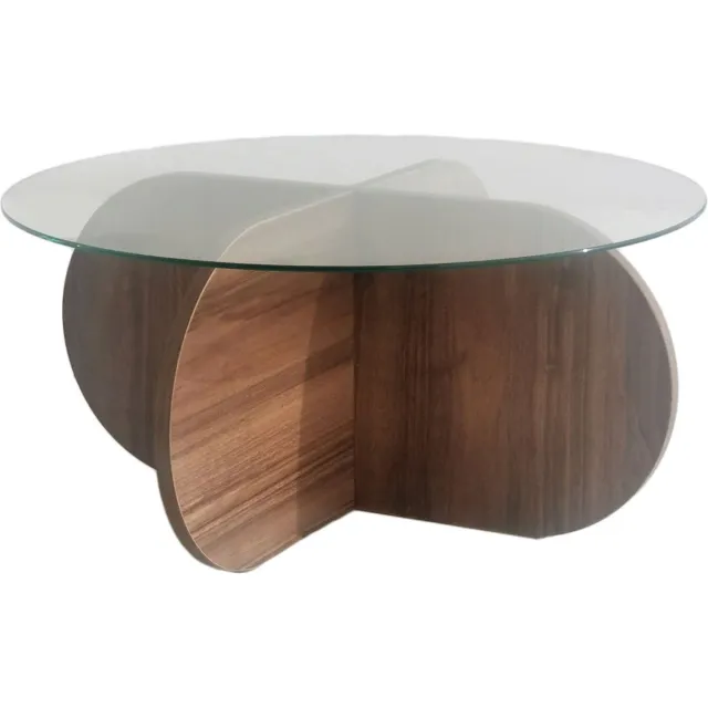 Skye Decor Ronde Salontafel glas hout - walnoot - 75x35cm - gehard glass - Ronde bijzettafel glas