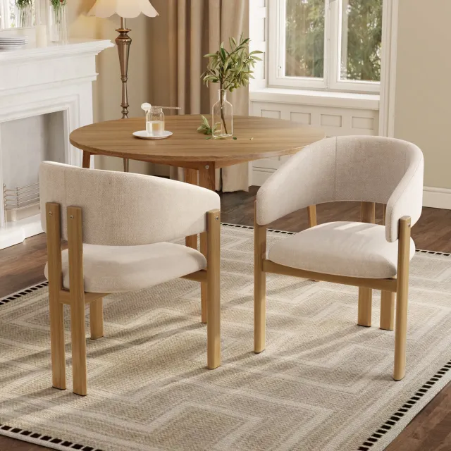 MODFU Eetkamerstoel Set Van 2 - Met Armleuningen - Scandinavisch - Metaal Met Houtlook - Beige