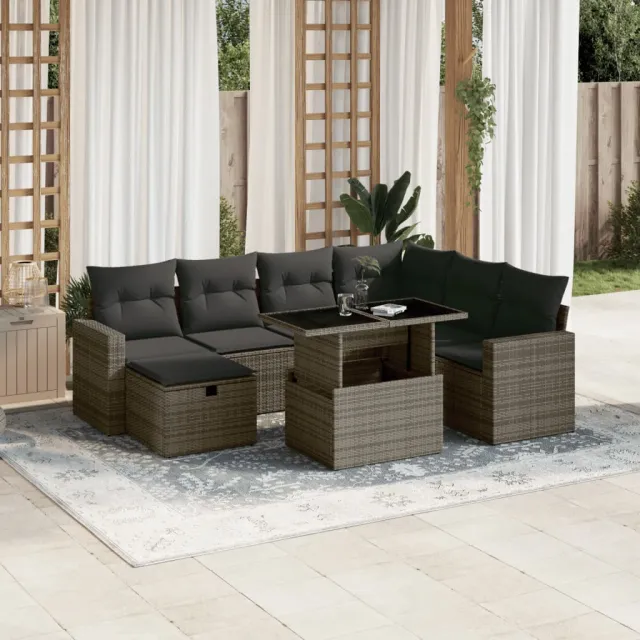 vidaXL 8-delige Loungeset met kussens poly rattan grijs, foto 2