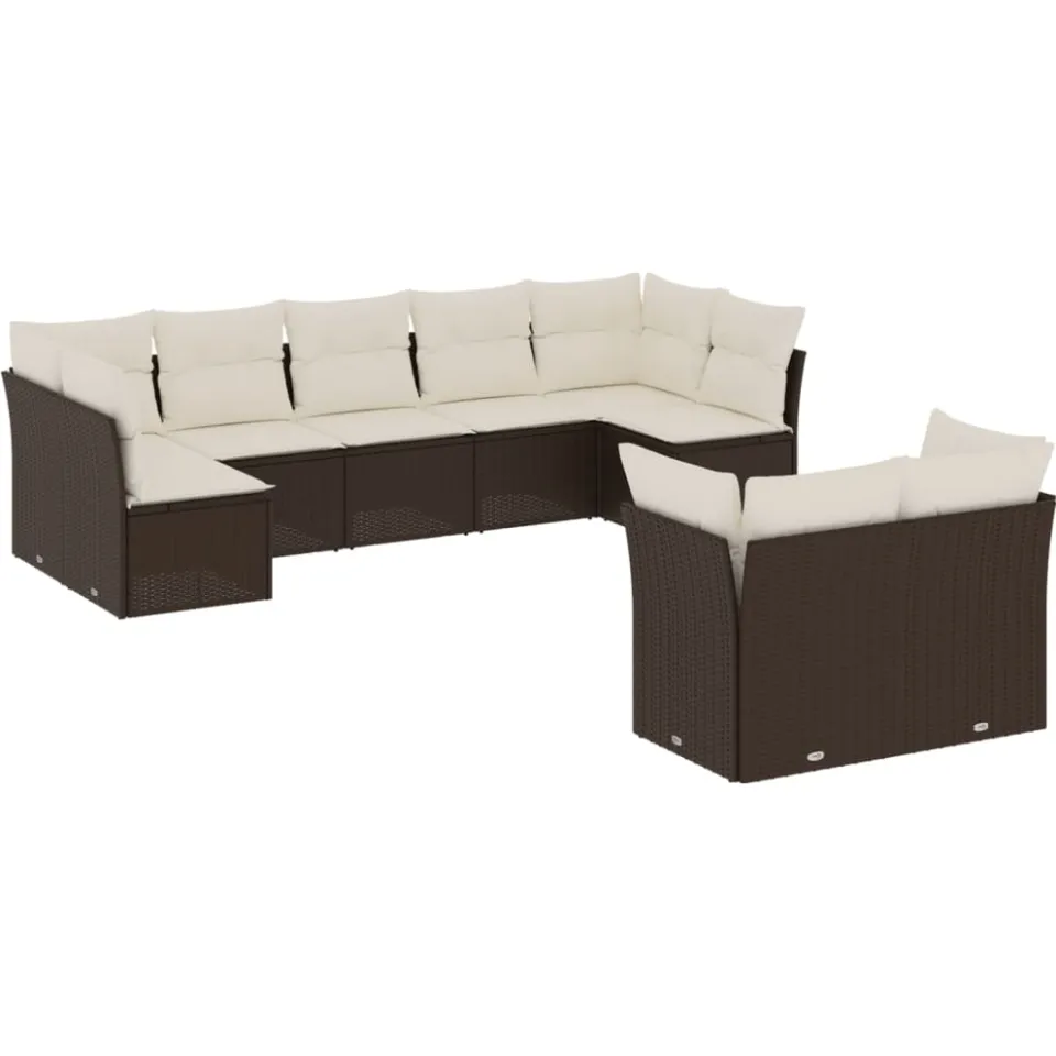 vidaXL 9-delige Loungeset met kussens poly rattan bruin, foto 3