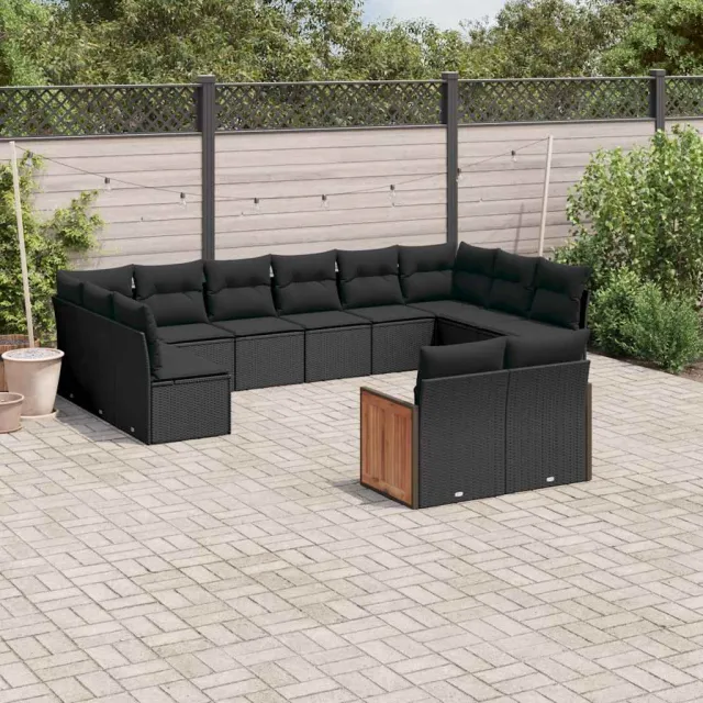 vidaXL 12-delige Loungeset met kussens poly rattan zwart, foto 2