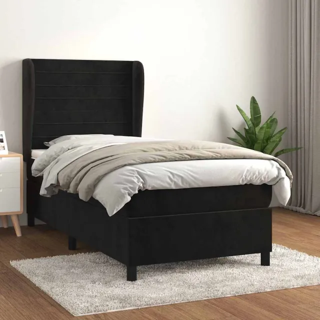 vidaXL Boxspring met matras fluweel zwart 100x200 cm