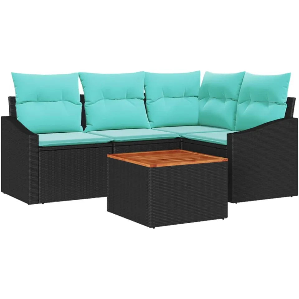 vidaXL Tuinbankenset 5 st Zwart poly rattan, foto 3