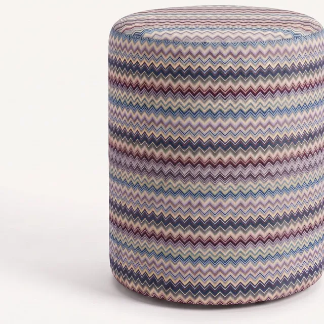 Mörgenn Poef Zigzag Lavender - Ronde Poef en Voetenbank - Chevron Geweven - 50x50x50 cm