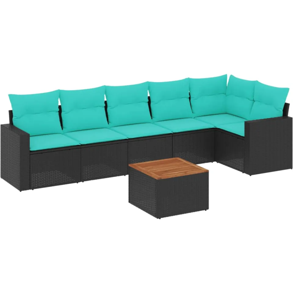 vidaXL 7-delige Loungeset met kussens poly rattan zwart, foto 3