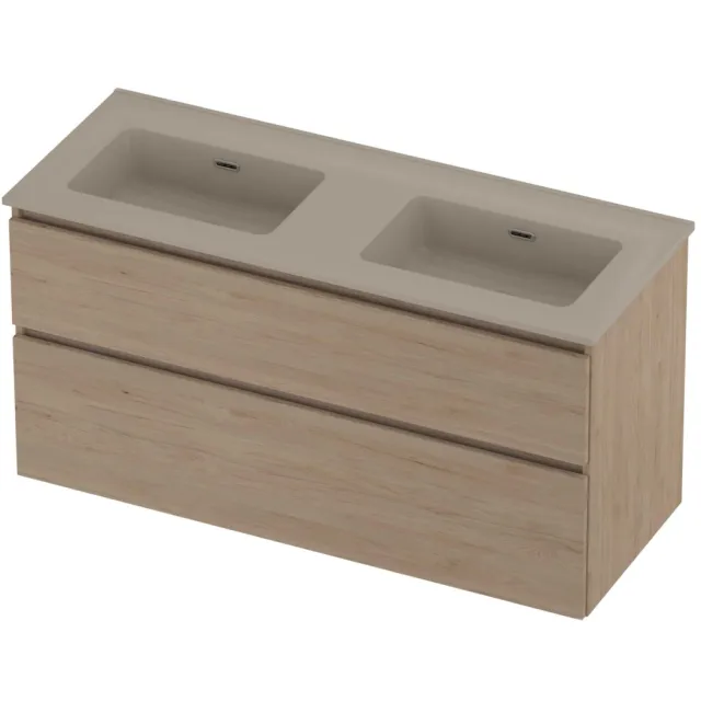 Proline Tribute Badmeubelset Porselein Elegant Dubbel 120x46x62 cm Mat Crème Cotton Ideal Oak Eiken