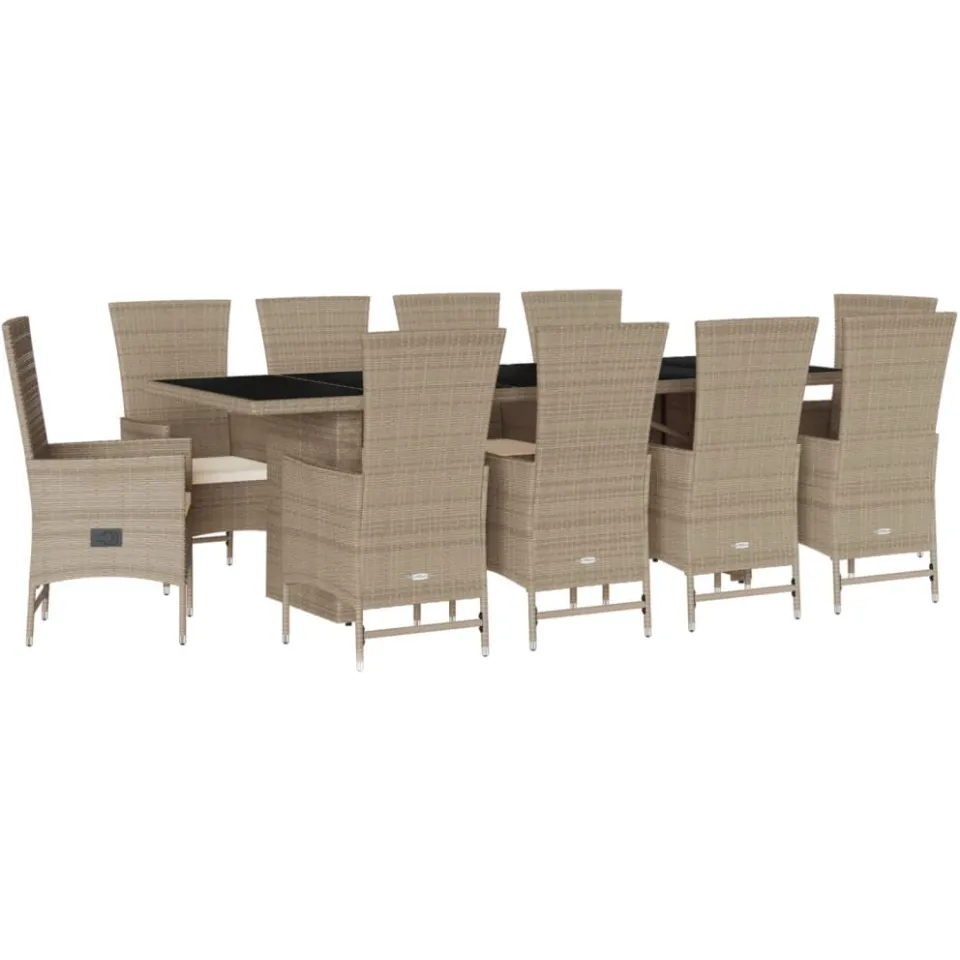 vidaXL 11-delige Tuinset met kussens poly rattan beige, foto 3