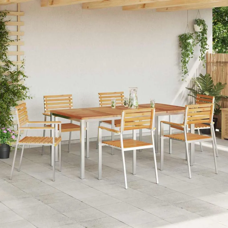 vidaXL Tuin eettafelset 7 st Massief Teakhout en RVS, foto 3