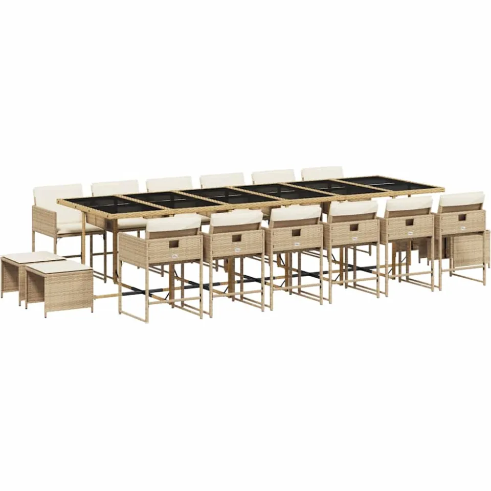 vidaXL 17-delige Tuinset met kussens poly rattan beige, foto 3