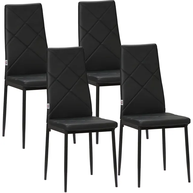 Lunpog Eetkamerstoelen, set van 4, keukenstoel, stoel met hoge rugleuning, fluwelen stoel, gestoffeerde stoel met metalen poten, voor eetkamer, eettafel, keuken, woonkamer, kantoor, zwart Noir
