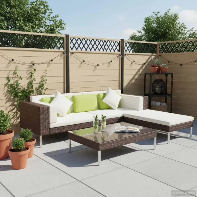 vidaXL 4-delige Loungeset met kussens poly rattan bruin, foto 2