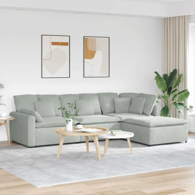 vidaXL Modulaire bank met voetenbank en kussens fluweel lichtgrijs
