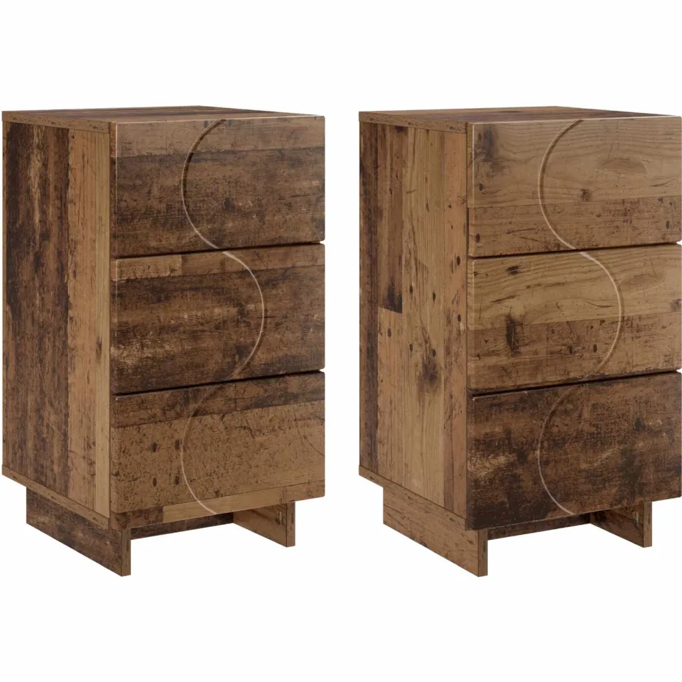 vidaXL Nachtkastje 2 st Oud hout 33,5 x 34,5 x 60 cm Bewerkt hout bruin, foto 3