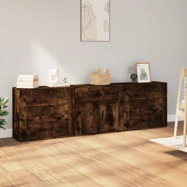 vidaXL Dressoirs 3 st bewerkt hout gerookt eikenkleurig, foto 2