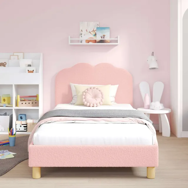 vidaXL Bedframe voor kinderen met hoofdbord Roze 90 x 200 cm Bouclé