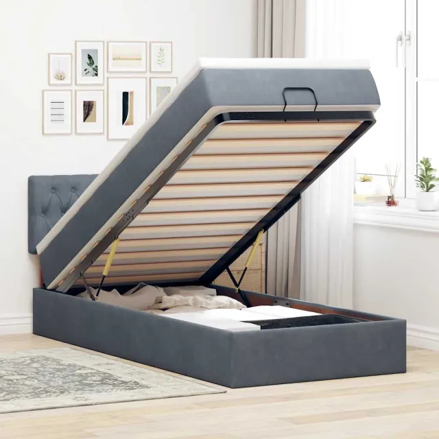 vidaXL Ottoman bed met matras en LED's 90x190cm fluweel donkergrijs grijs