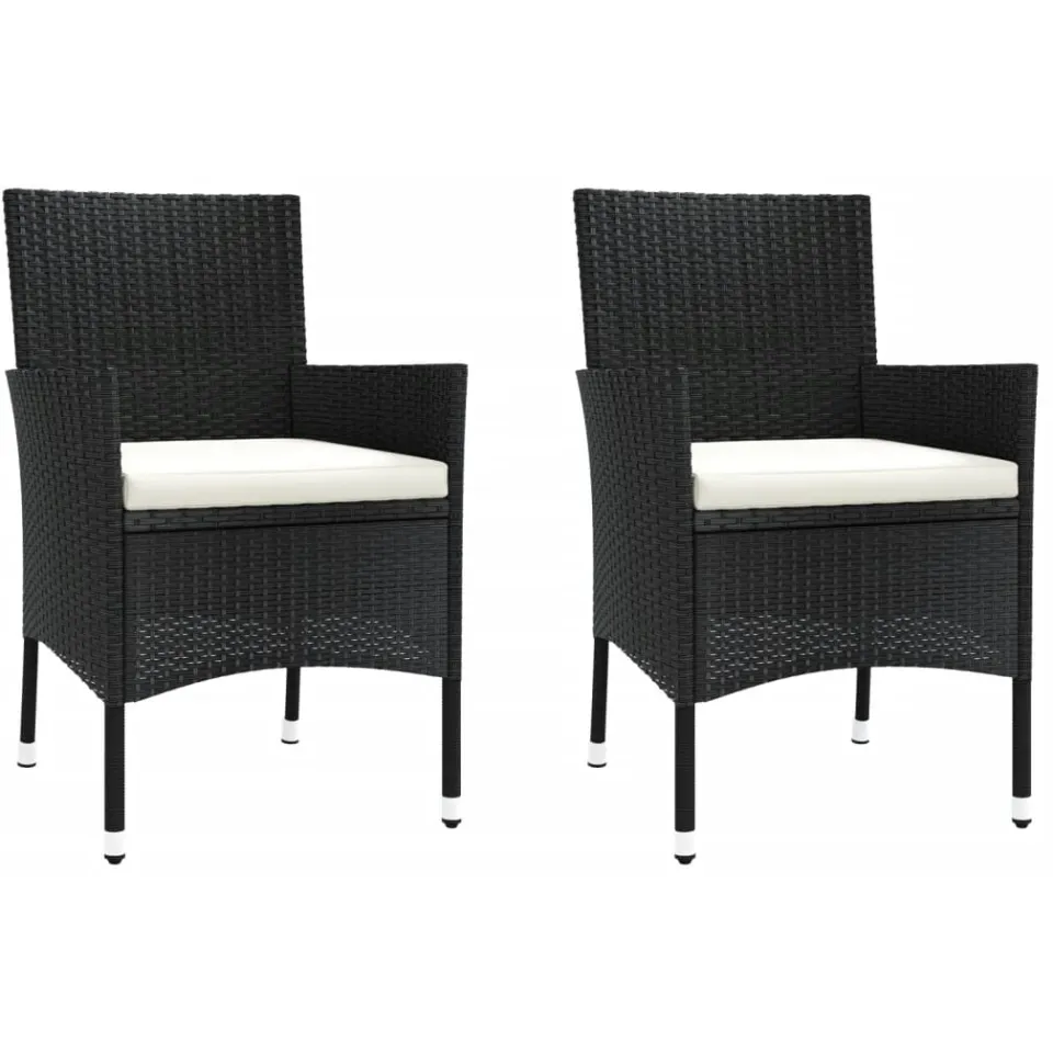 vidaXL 3-delige Bistroset met kussens poly rattan zwart, foto 3