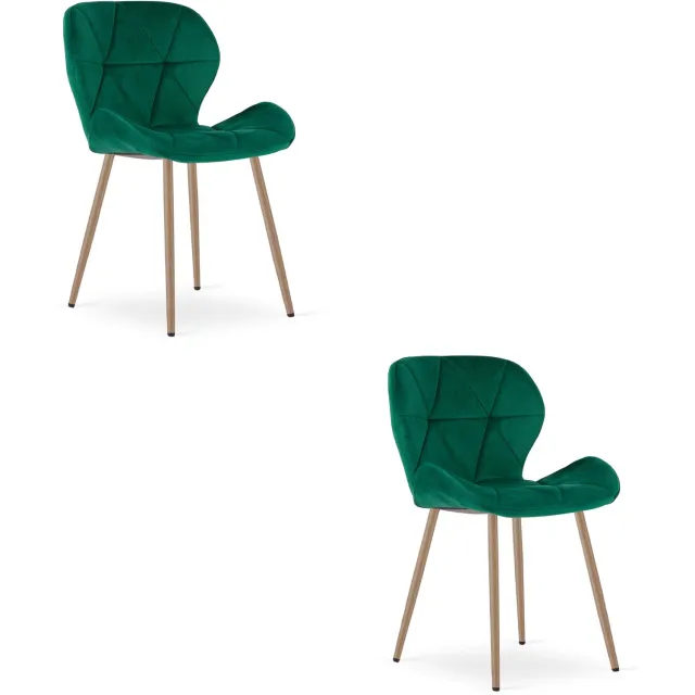 Oskar MANGO Eetkamerstoelen – Set van 2 – Groen Velvet – Metalen Poten in Eikenlook – Comfortabele Gestoffeerde Zitting – Modern Design – Velvet Stoel voor Woonkamer, Keuken en Eetkamer – Max. 110 kg per Stoel
