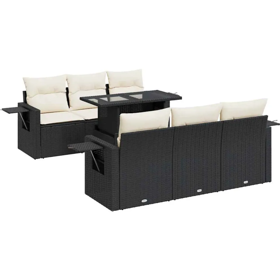 vidaXL 7-delige Loungeset met kussens poly rattan zwart, foto 3