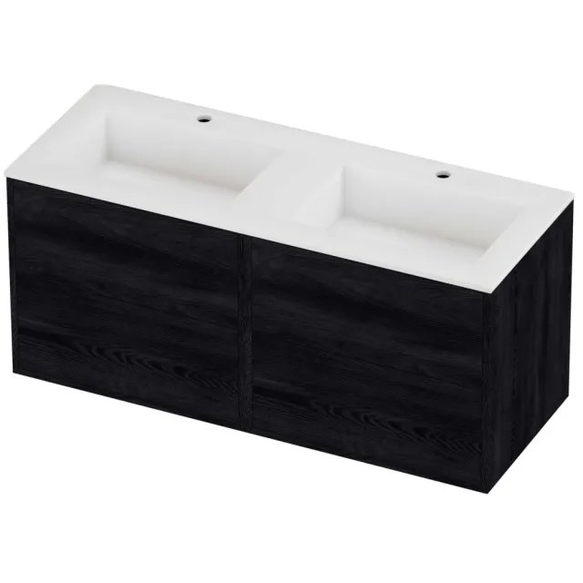 Proline Aristo Badmeubelset Polystone Elegant Voor Grepen 120x46x54 cm Mat White Black Oak Eiken