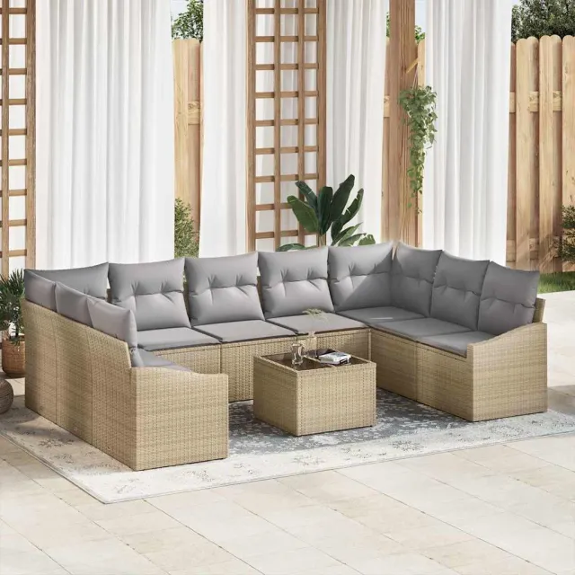 vidaXL Tuinbankenset 9 st Beige en Licht Grijs poly rattan, foto 2