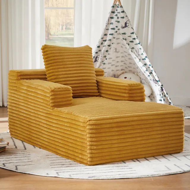 MIVRAY Chaise Longue 117 x 81 x 50 cm - Zonder Montage, Comfortabele Relaxstoel En Slaapbank - Voor Woonkamer En Kantoor - Ribstof Geel