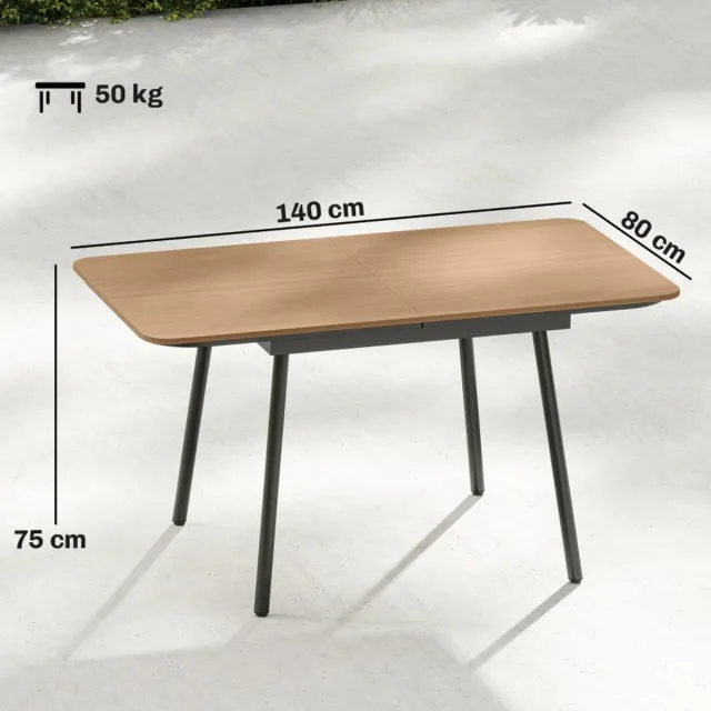 REDOM Tuintafel - WPC tafelblad met houtlook - Metalen frame met verstelbare voeten - Rechthoekig - Buiten - Houtlook - 140 x 80 x 75 cm Teak