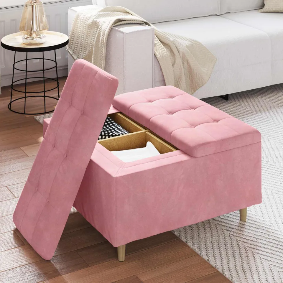 vidaXL Ottoman met Opbergruimte Roze 80 x 80 x 45 cm Fluweel, foto 4