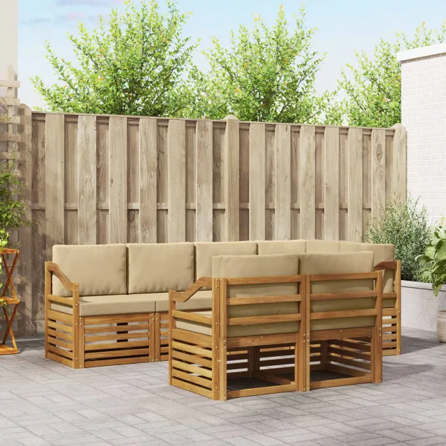 vidaXL Buiten bankenset 7 st 7-zits Natuurlijk en Beige