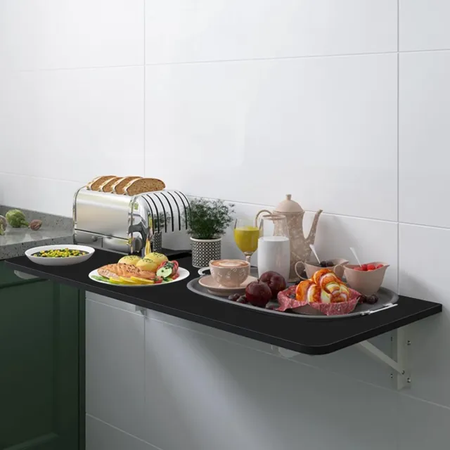 RFWR Inklapbare wandtafel van massief hout - Ruimtebesparende opklapbare keukentafel zwart