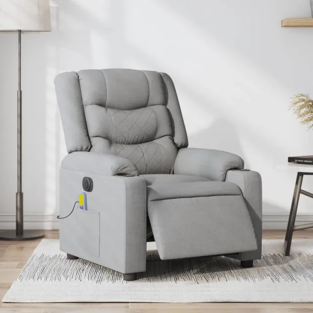 vidaXL Massagestoel elektrisch verstelbaar stof lichtgrijs