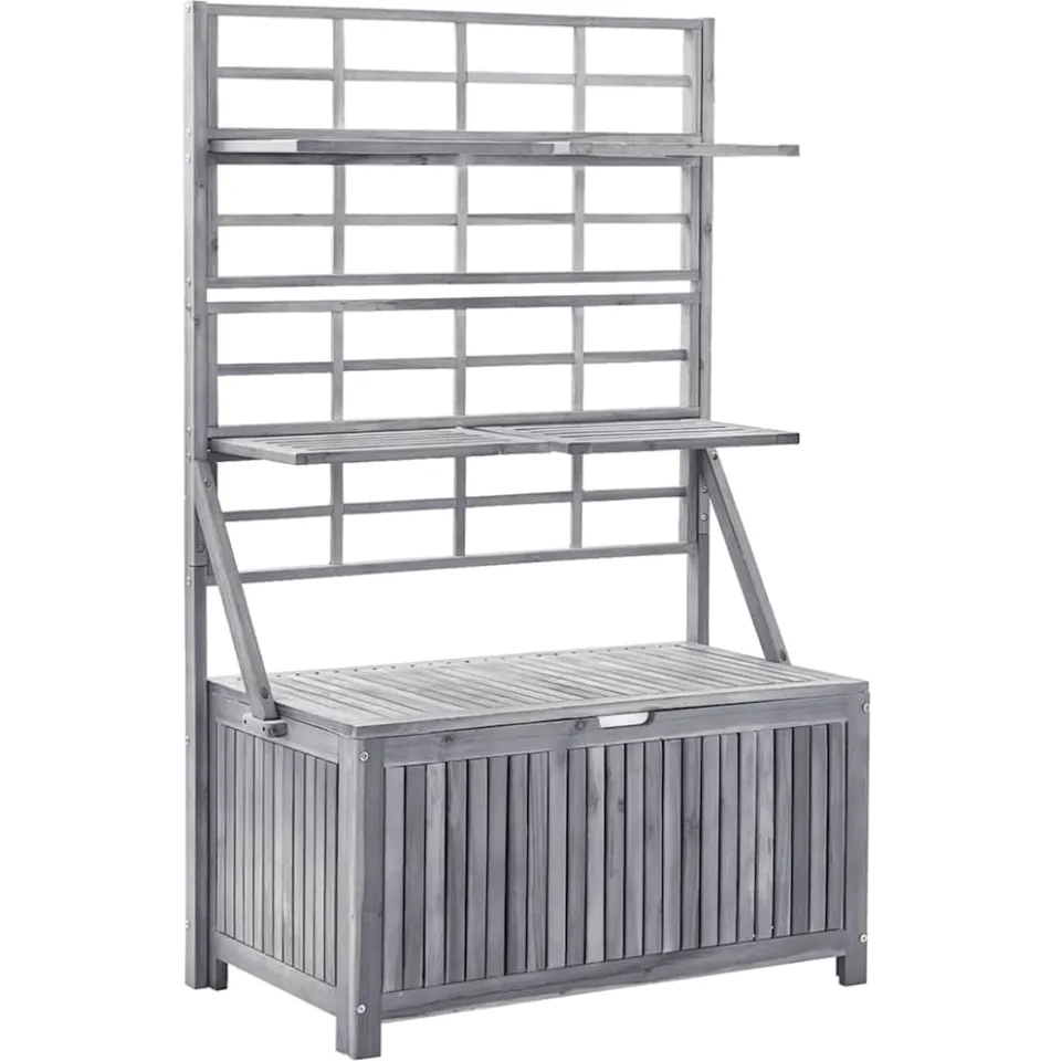 vidaXL Opbergbox met latwerk 99x55x160 cm massief acaciahout grijs, foto 3